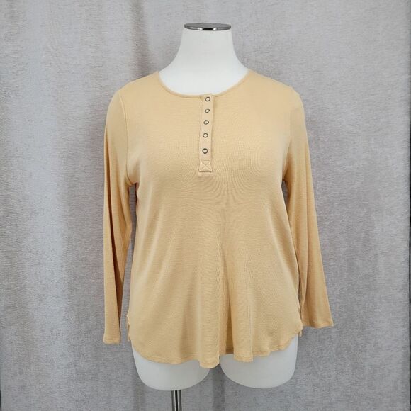 J. Jill Butter Yellow Henley Top Long Sleeve Tee T-shirt Pima Cotton Women's XL - Picture 2 of 12